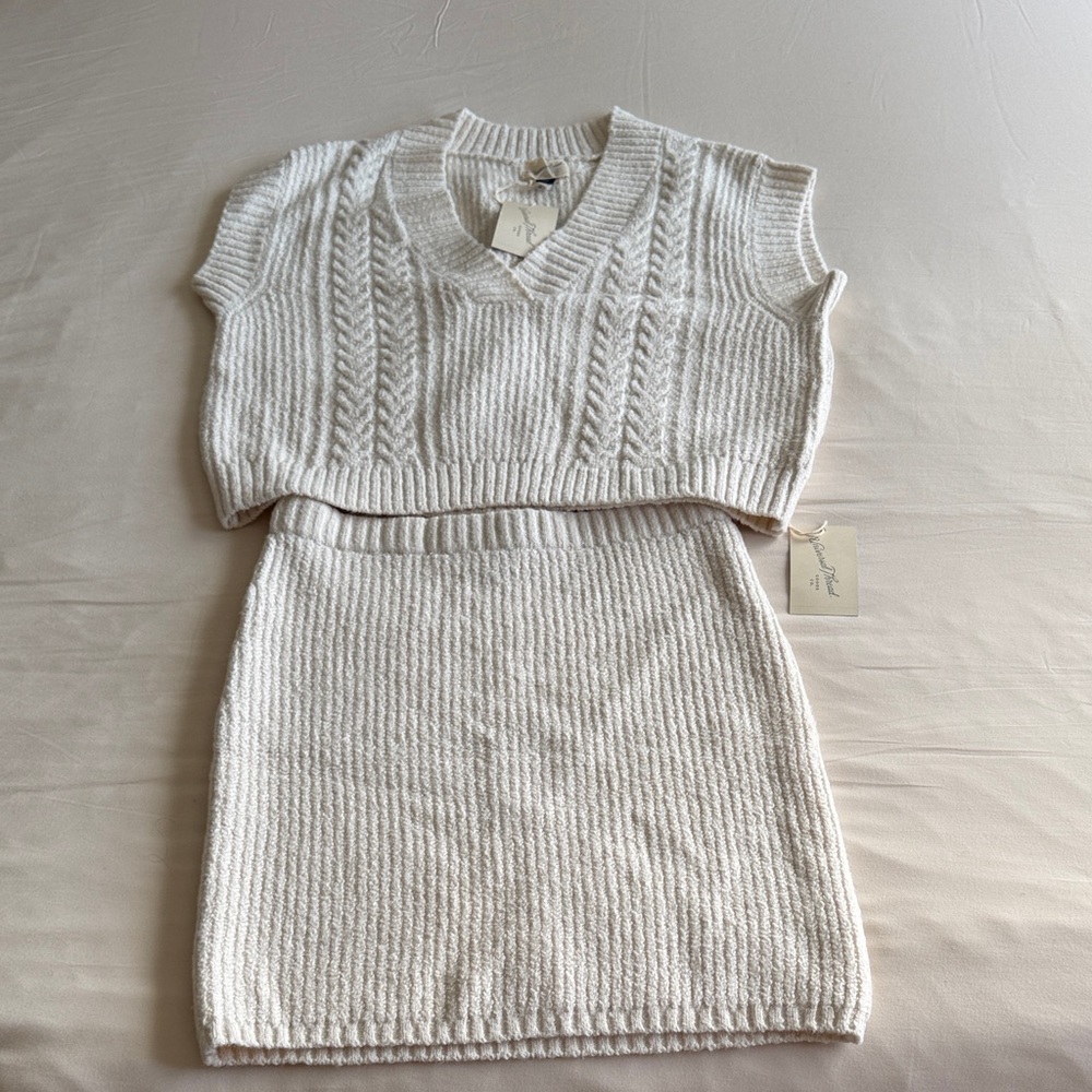 Cream Knit Mini 2 piece set. Sweater vest and mini skirt